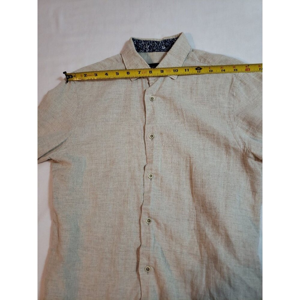Zara Man Casual button up linen blend shirt slim fit Long Sleeve flip cuf size S - Picture 8 of 15